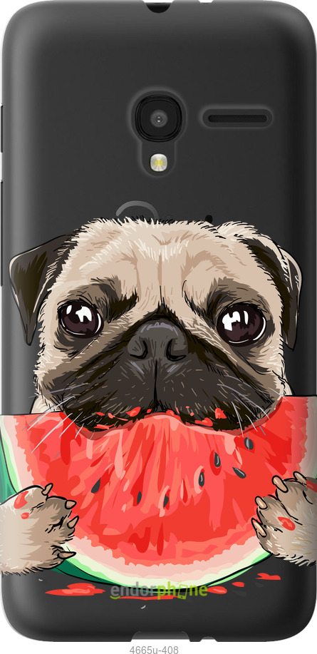 Силиконовый чехол Мопс и арбуз для Alcatel One Touch Pixi 3 4.5 - 4665u-408 изображение 