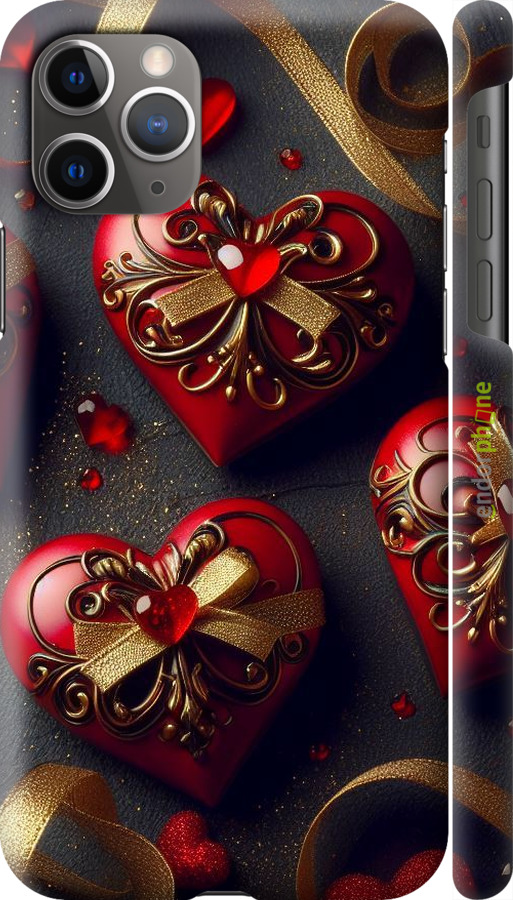 3D пластиковый глянцевый чехол Сердечки v4 для Apple iPhone 11 Pro Max - 5834c-1723 изображение 