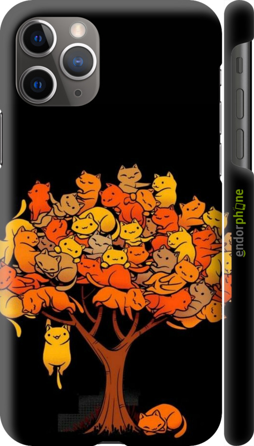 3D пластиковый глянцевый чехол Дерево и котики для Apple iPhone 11 Pro Max - 6516c-1723 изображение 
