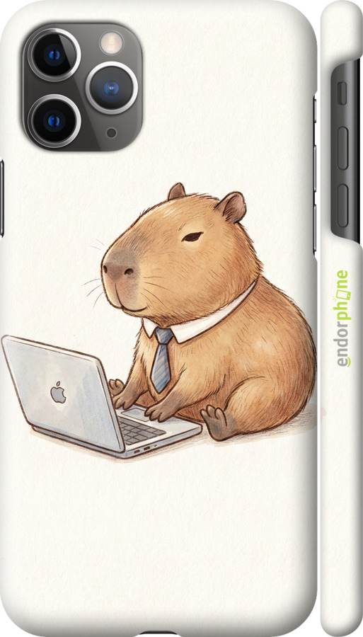 3D пластиковый глянцевый чехол Funny Capybara CEO Working для Apple iPhone 11 Pro Max - 6777c-1723 изображение 