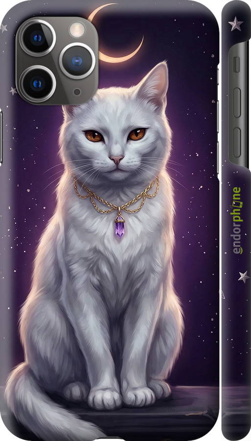 3D пластиковый глянцевый чехол Mystic White Cat Gothic Dark Purple Gold для Apple iPhone 11 Pro Max - 6805c-1723 изображение 