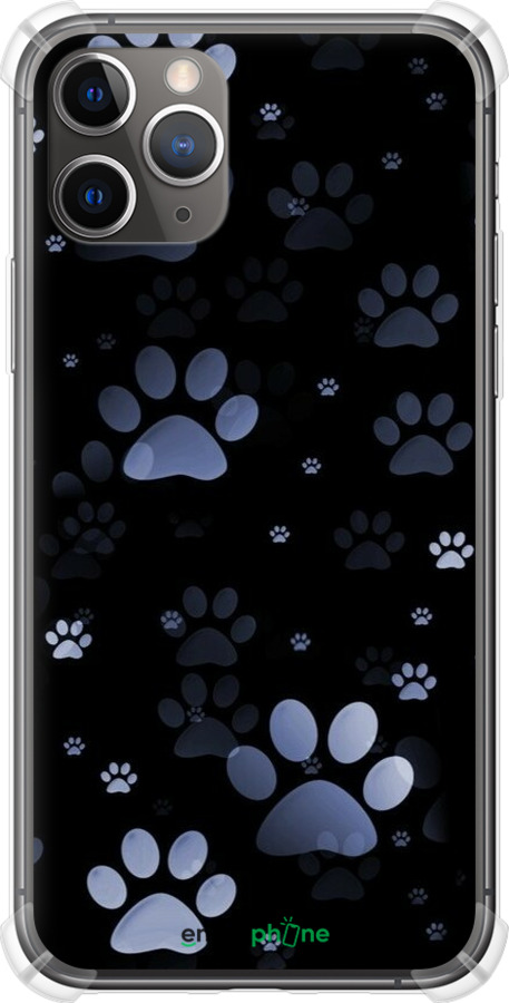 Силикон с усиленными углами чехол С синими отпечатками лап для Apple iPhone 11 Pro Max - 6441sp-1723 изображение 