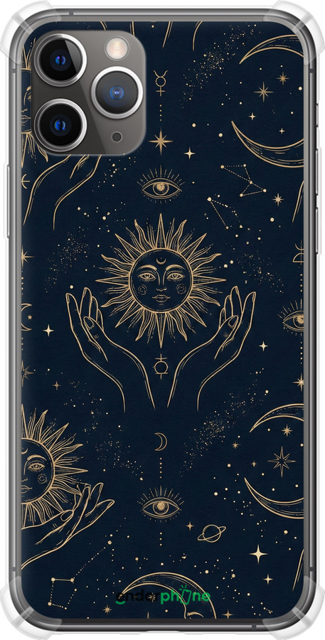Силіконовий протиударний с посиленими кутами чехол Celestial Harmony: Sun & Moon Gold Mystic Pattern для Apple iPhone 11 Pro Max - 6778sp-1723 изображение 