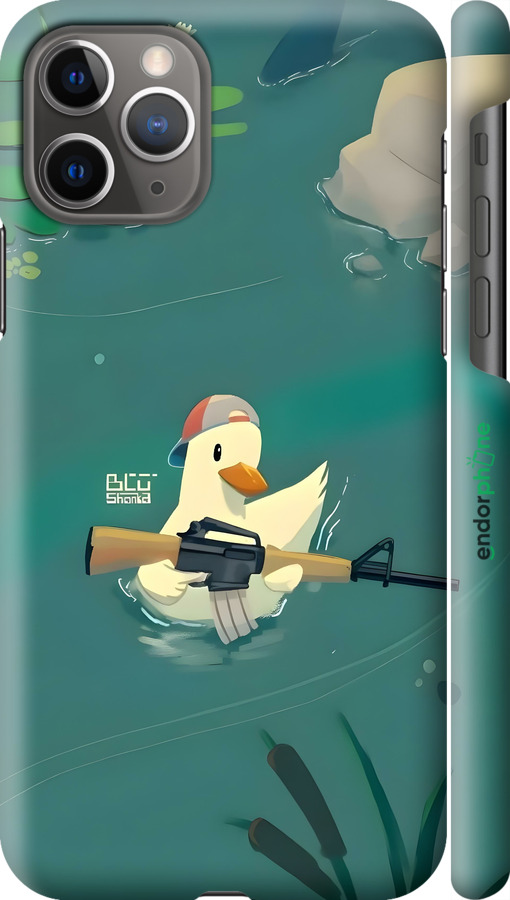 3D пластиковый матовый чехол Уточка с автоматом для Apple iPhone 11 Pro - 6356m-1788 изображение 