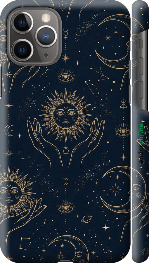 3D пластиковый глянцевый чехол Celestial Harmony: Sun & Moon Gold Mystic Pattern для Apple iPhone 11 Pro - 6778c-1788 изображение 