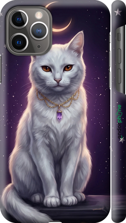 3D пластиковый глянцевый чехол Mystic White Cat Gothic Dark Purple Gold для Apple iPhone 11 Pro - 6805c-1788 изображение 