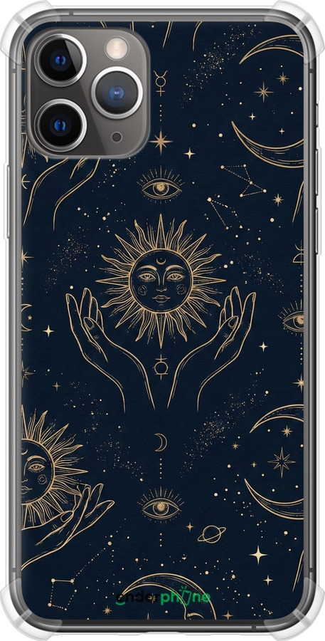 Силіконовий протиударний с посиленими кутами чехол Celestial Harmony: Sun & Moon Gold Mystic Pattern для Apple iPhone 11 Pro - 6778sp-1788 изображение 