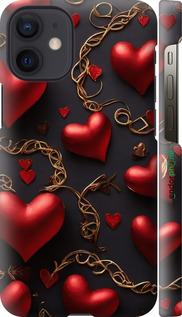3D пластиковый глянцевый чехол Сердечки для Apple iPhone 12 Mini - 5831c-2071 изображение 