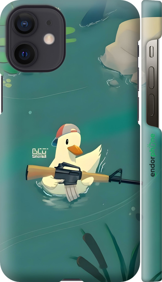 3D пластиковый глянцевый чехол Уточка с автоматом для Apple iPhone 12 Mini - 6356c-2071 изображение 