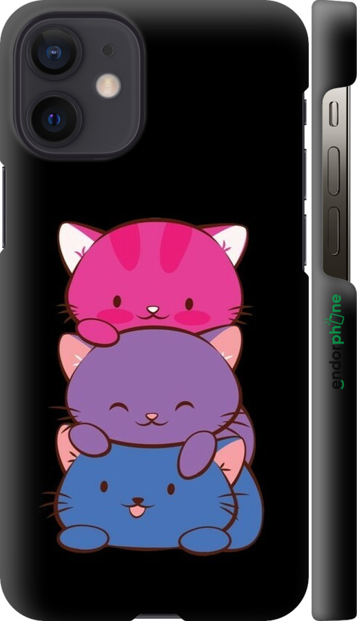 3D пластиковый глянцевый чехол Милые кошки для Apple iPhone 12 Mini - 6518c-2071 изображение 