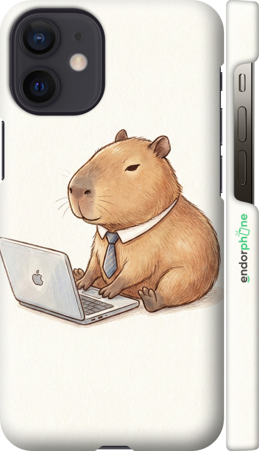 3D пластиковый глянцевый чехол Funny Capybara CEO Working для Apple iPhone 12 Mini - 6777c-2071 изображение 