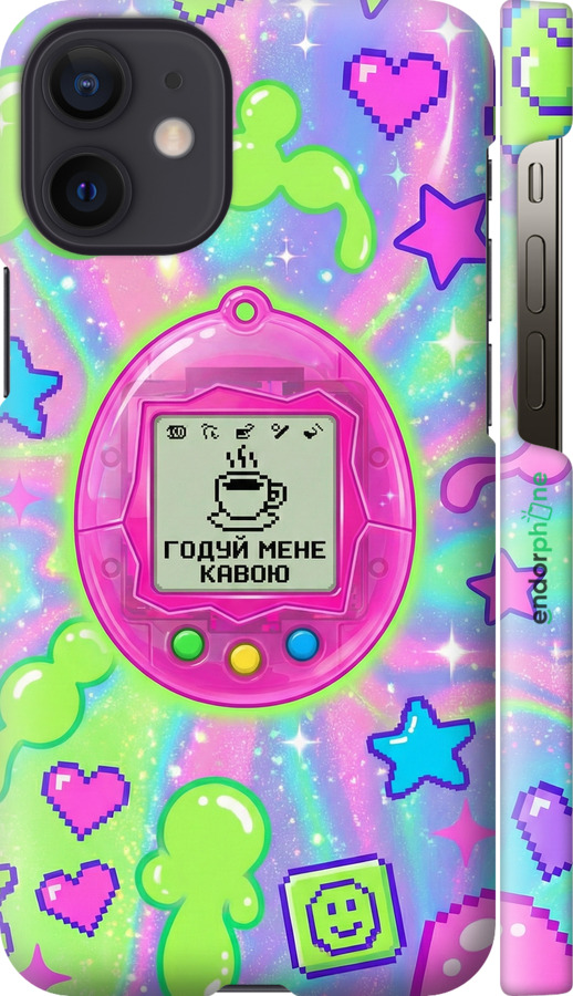 3D пластиковый глянцевый чехол Y2K Aesthetic Retro Pet: Годуй мене кавою для Apple iPhone 12 Mini - 6784c-2071 изображение 