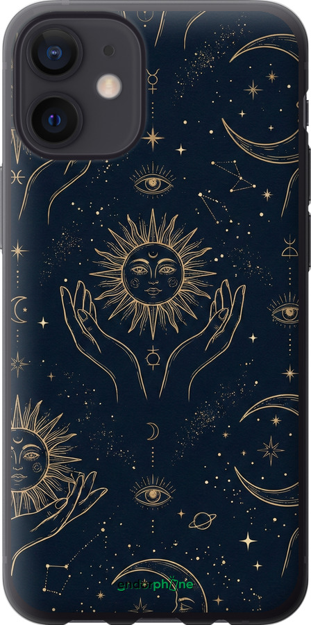 2D пластиковый чехол Celestial Harmony: Sun & Moon Gold Mystic Pattern для Apple iPhone 12 Mini - 6778t-2071 изображение 
