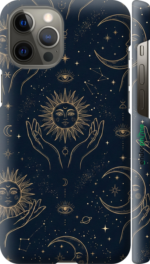 3D пластиковый матовый чехол Celestial Harmony: Sun & Moon Gold Mystic Pattern для Apple iPhone 12 Pro Max - 6778m-2054 изображение 