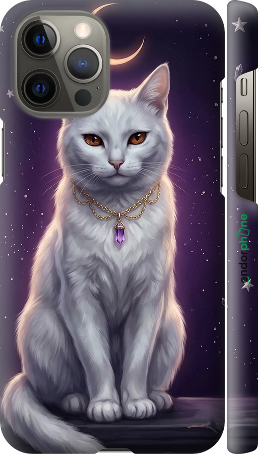 3D пластиковий глянцевий чехол Mystic White Cat Gothic Dark Purple Gold для Apple iPhone 12 Pro Max - 6805c-2054 изображение 