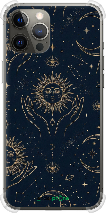 Силикон с усиленными углами чехол Celestial Harmony: Sun & Moon Gold Mystic Pattern для Apple iPhone 12 Pro Max - 6778sp-2054 изображение 