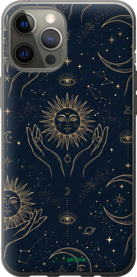 2D пластиковый чехол Celestial Harmony: Sun & Moon Gold Mystic Pattern для Apple iPhone 12 Pro Max - 6778t-2054 изображение 