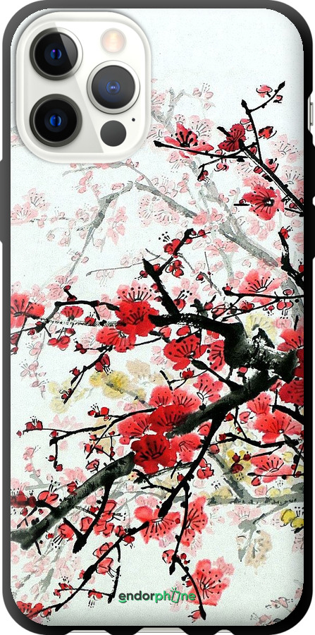 

TPU musta cover "Kukkiva pensas" for iPhone 12, Valkoinen