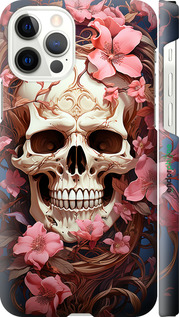 3D пластиковый матовый чехол Череп в розовых цветах для Apple iPhone 12 - 5965m-2053 изображение 