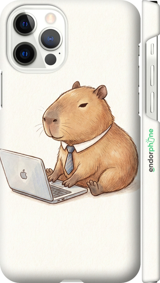 3D пластиковый глянцевый чехол Funny Capybara CEO Working для Apple iPhone 12 Pro - 6777c-2052 изображение 