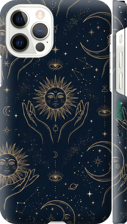 3D пластиковый глянцевый чехол Celestial Harmony: Sun & Moon Gold Mystic Pattern для Apple iPhone 12 Pro - 6778c-2052 изображение 