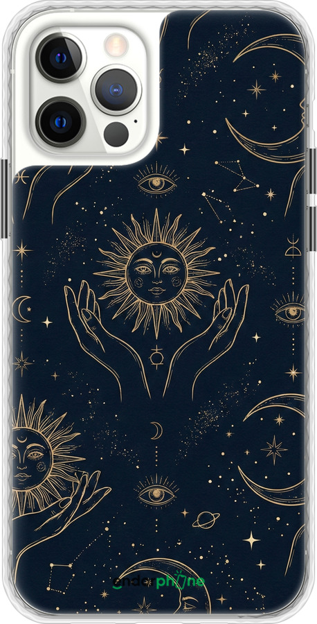 Чохол Bumper чехол Celestial Harmony: Sun & Moon Gold Mystic Pattern для Apple iPhone 12 - 6778pc-2053 изображение 