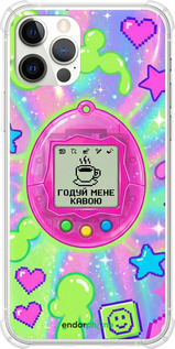 Силикон с усиленными углами чехол Y2K Aesthetic Retro Pet: Годуй мене кавою для Apple iPhone 12 Pro - 6784sp-2052 изображение 