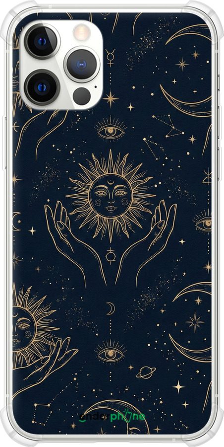 Силикон с усиленными углами чехол Celestial Harmony: Sun & Moon Gold Mystic Pattern для Apple iPhone 12 Pro - 6778sp-2052 изображение 