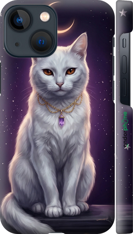 3D пластиковий матовий чехол Mystic White Cat Gothic Dark Purple Gold для Apple iPhone 13 Mini - 6805m-2373 изображение 