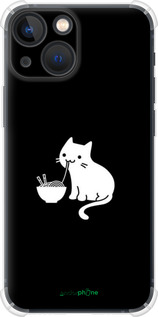 Силикон с усиленными углами чехол С милым котом на черном фоне для Apple iPhone 13 Mini - 6528sp-2373 изображение 