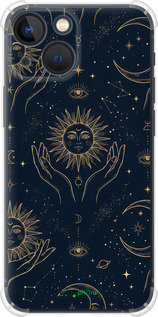 Силикон с усиленными углами чехол Celestial Harmony: Sun & Moon Gold Mystic Pattern для Apple iPhone 13 Mini - 6778sp-2373 изображение 