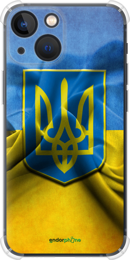

Силіконовий протиударний с посиленими кутами чохол "Прапор та герб України" для iPhone 13 Mini, Блакитний