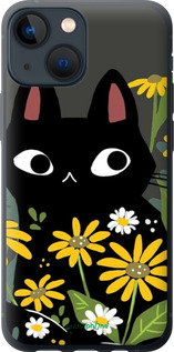 2D пластиковый чехол Черный кот с цветами для Apple iPhone 13 Mini - 6448t-2373 изображение 