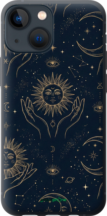 2D пластиковый чехол Celestial Harmony: Sun & Moon Gold Mystic Pattern для Apple iPhone 13 Mini - 6778t-2373 изображение 