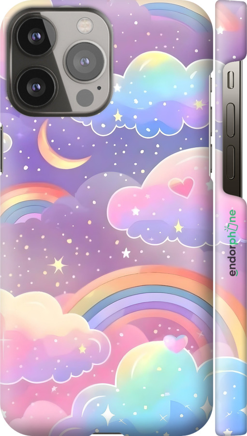 3D пластиковый матовый чехол Облака и радуга для Apple iPhone 13 Pro Max - 6312m-2371 изображение 