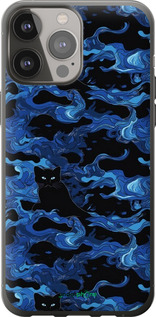 2D пластиковый чехол Абстрактный узор черных котов на синем фоне для Apple iPhone 13 Pro Max - 6525t-2371 изображение 