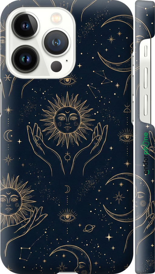 3D пластиковый матовый чехол Celestial Harmony: Sun & Moon Gold Mystic Pattern для Apple iPhone 13 Pro - 6778m-2372 изображение 