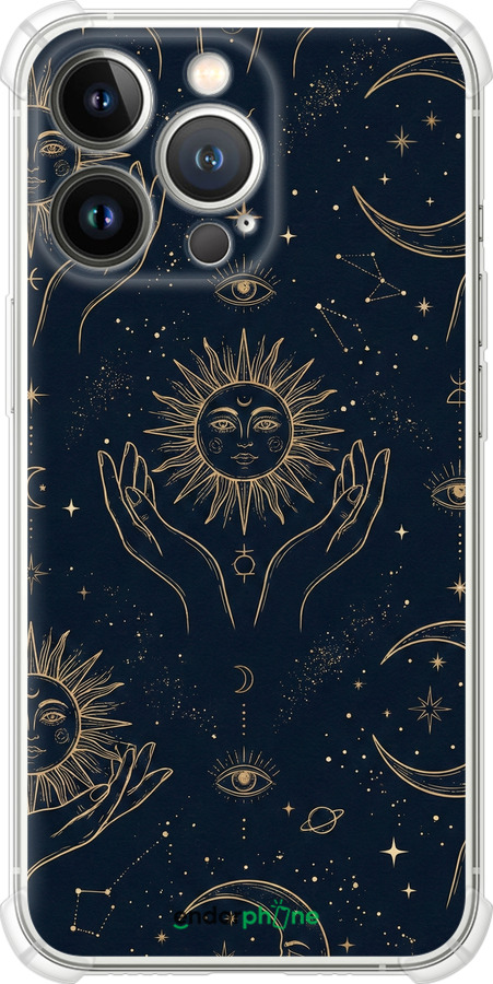 Силіконовий протиударний с посиленими кутами чехол Celestial Harmony: Sun & Moon Gold Mystic Pattern для Apple iPhone 13 Pro - 6778sp-2372 изображение 