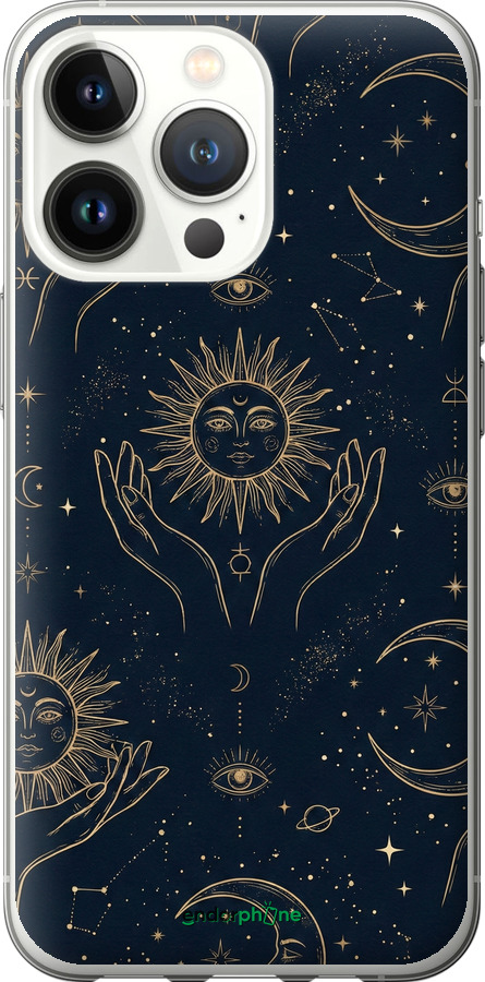 Силиконовый чехол Celestial Harmony: Sun & Moon Gold Mystic Pattern для Apple iPhone 13 Pro - 6778u-2372 изображение 