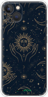 Силикон с усиленными углами чехол Celestial Harmony: Sun & Moon Gold Mystic Pattern для Apple iPhone 13 - 6778sp-2374 изображение 