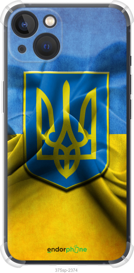 

Силіконовий протиударний с посиленими кутами чохол "Прапор та герб України" для iPhone 13, Блакитний