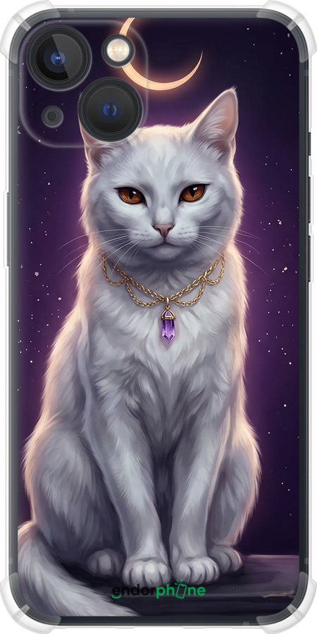 Силикон с усиленными углами чехол Mystic White Cat Gothic Dark Purple Gold для Apple iPhone 13 - 6805sp-2374 изображение 