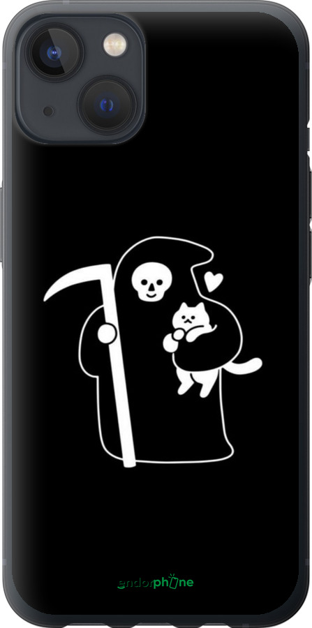 Силиконовый чехол Минималистичный арт: смерть и кошка для Apple iPhone 13 - 6529u-2374 изображение 