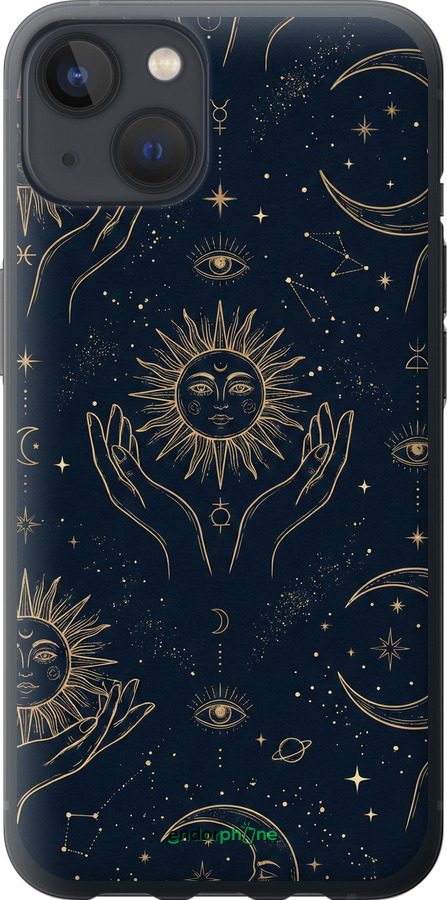 Силиконовый чехол Celestial Harmony: Sun & Moon Gold Mystic Pattern для Apple iPhone 13 - 6778u-2374 изображение 