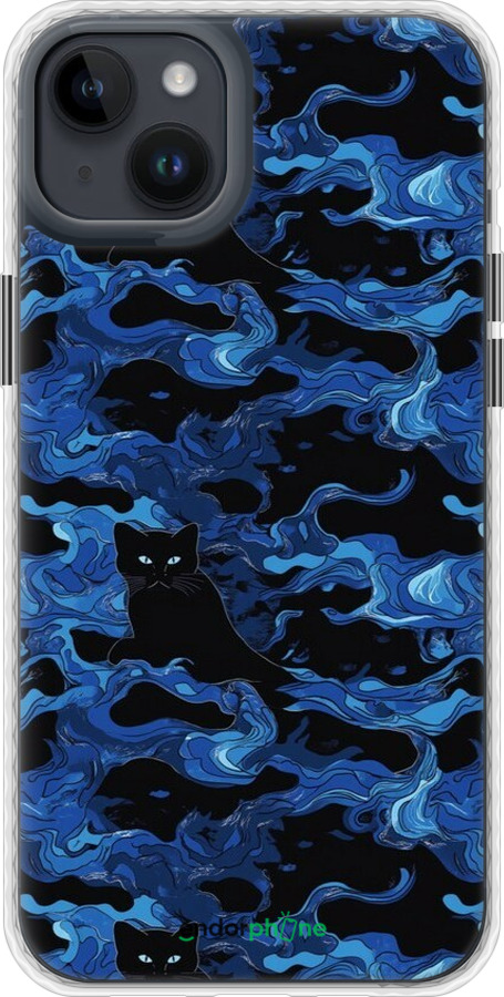 Чехол Bumper чехол Абстрактный узор черных котов на синем фоне для Apple iPhone 14 Plus - 6525pc-2645 изображение 