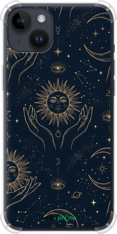 Силикон с усиленными углами чехол Celestial Harmony: Sun & Moon Gold Mystic Pattern для Apple iPhone 14 Plus - 6778sp-2645 изображение 