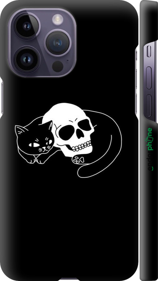 3D пластиковый матовый чехол С изображением кота и черепа для Apple iPhone 14 Pro Max - 6491m-2667 изображение 