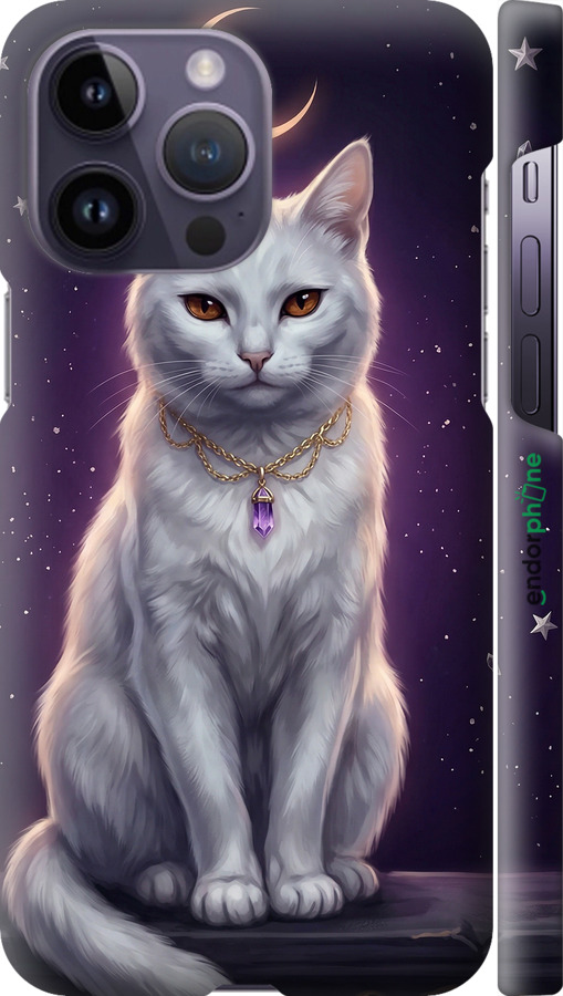 3D пластиковий матовий чехол Mystic White Cat Gothic Dark Purple Gold для Apple iPhone 14 Pro Max - 6805m-2667 изображение 