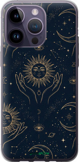 Силиконовый чехол Celestial Harmony: Sun & Moon Gold Mystic Pattern для Apple iPhone 14 Pro Max - 6778u-2667 изображение 