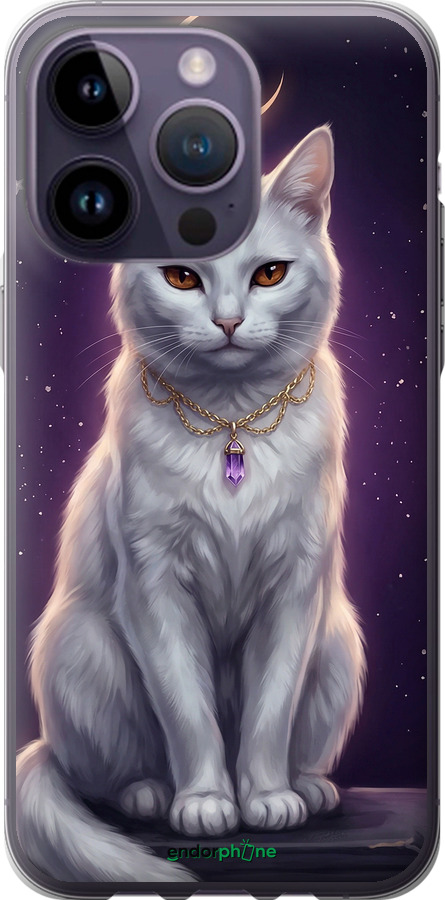 Силиконовый чехол Mystic White Cat Gothic Dark Purple Gold для Apple iPhone 14 Pro Max - 6805u-2667 изображение 